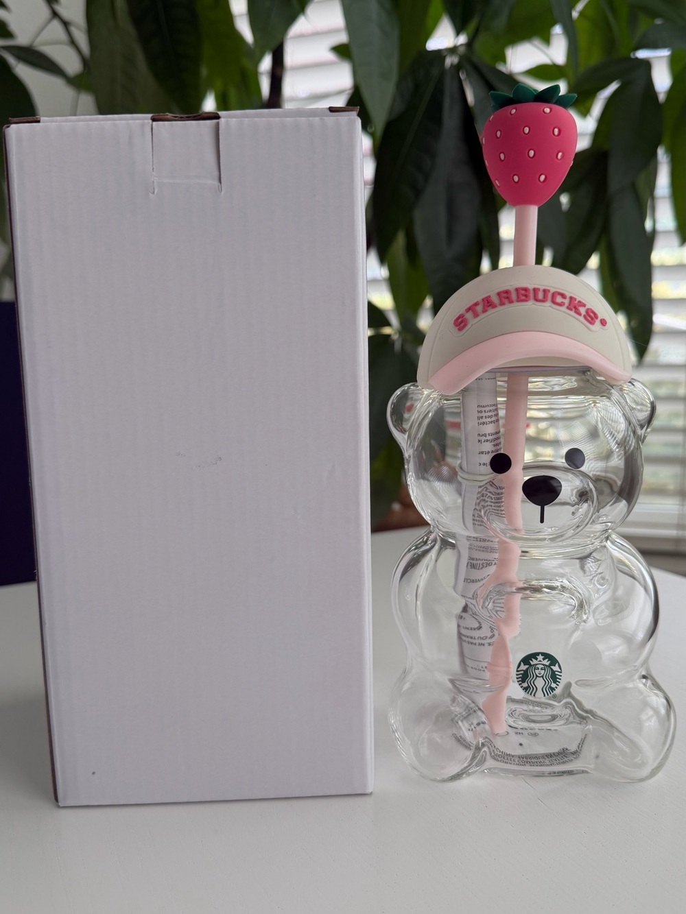 Starbucks Pink Bear Straw Tumbler with Strawberry Top